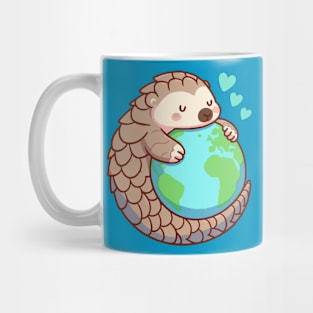 cute pangolin cuddling earth Mug